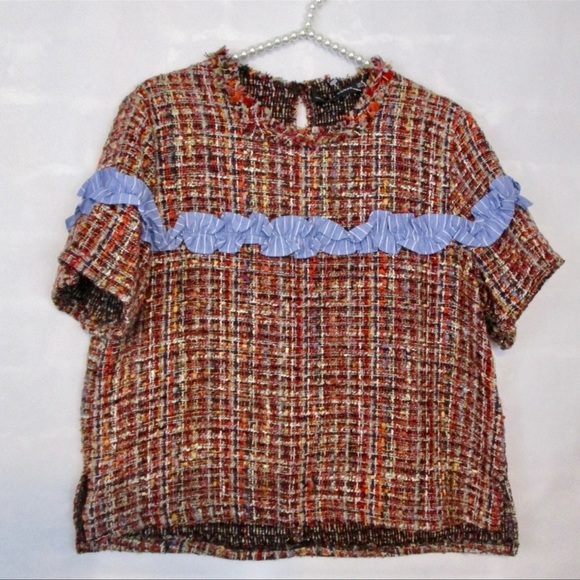 BNWT  Zara Womens Plaid  Short Sleeve Blouse - Picture 2 of 4